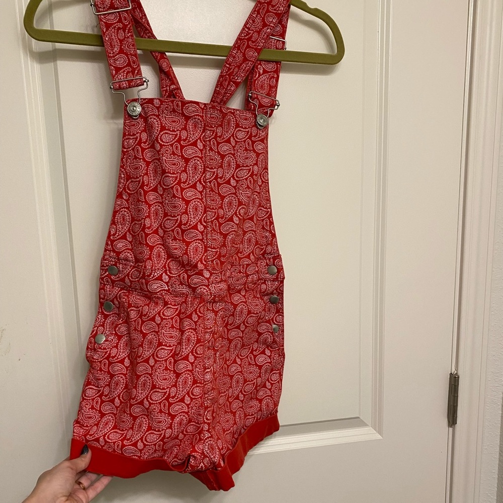 Urban Outfitters paisley red overall shorts